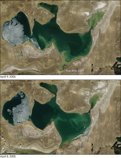The Aral Sea Comparison Map 2005 v 2006