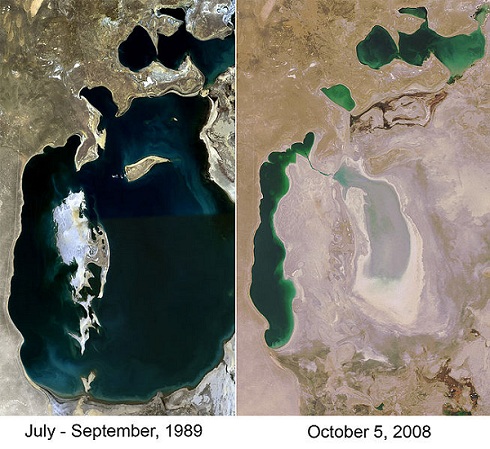 The Aral Sea Comparison Map 1989 v 2008