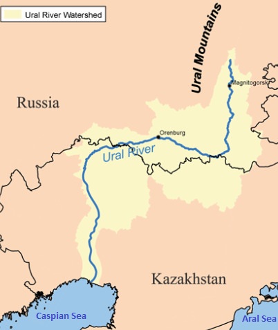 Map of the Ural River